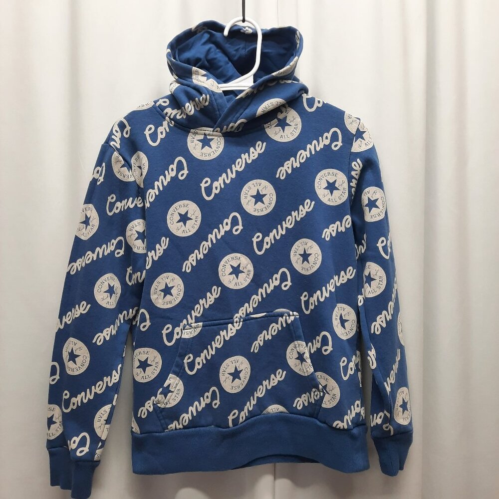 Converse All Star Boys Large Hoodie Blue All Over Print Logo Pullover Sweatshirt